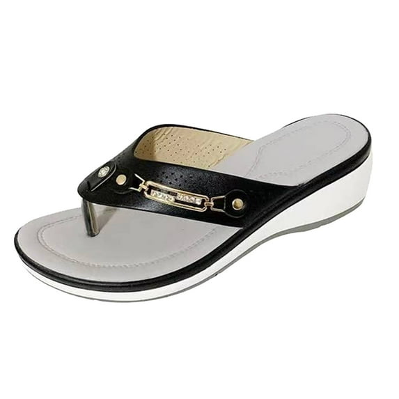 JeashCHAT Slip On Slide Sandals for Women Women's Ladies Fashion Casual Crystal Wedges Platforms Sandals Shoes Slippers (Black)