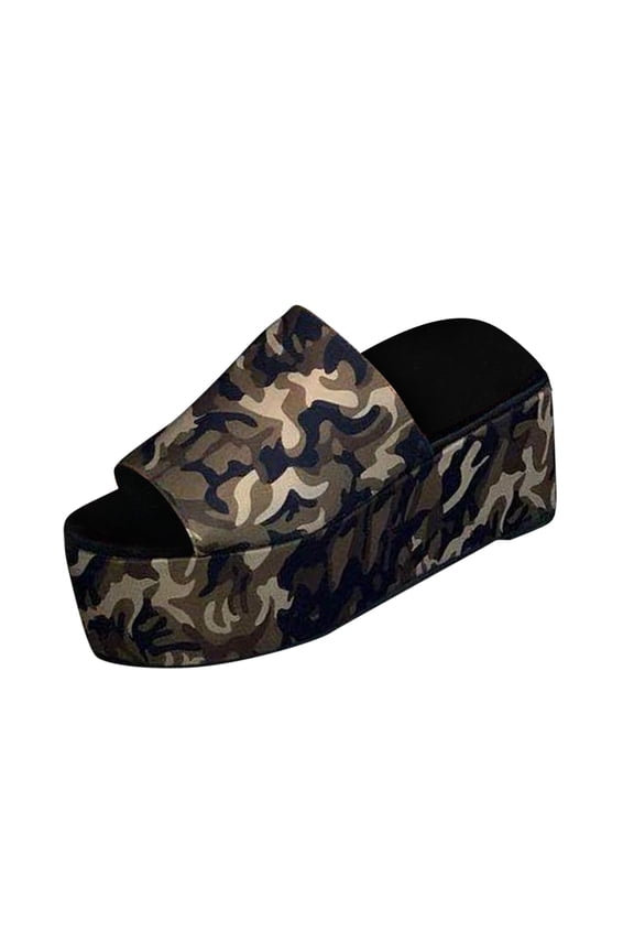 Slip On Slide Sandals for Women Women's Open Toed Fish Mouth Platform Slippers Platform Sandals And Slippers (Army Green)