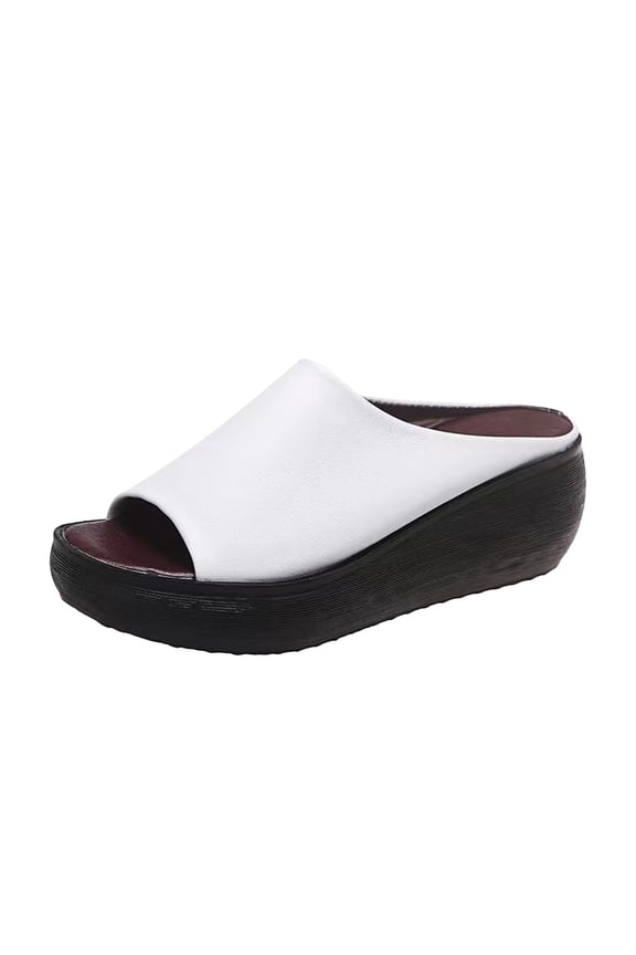 Slip On Slide Sandals for Women Women's Slope Heel Slippers Sponge Cakeshoes Fish Mouth Mules Thick Sole Sandals (White)