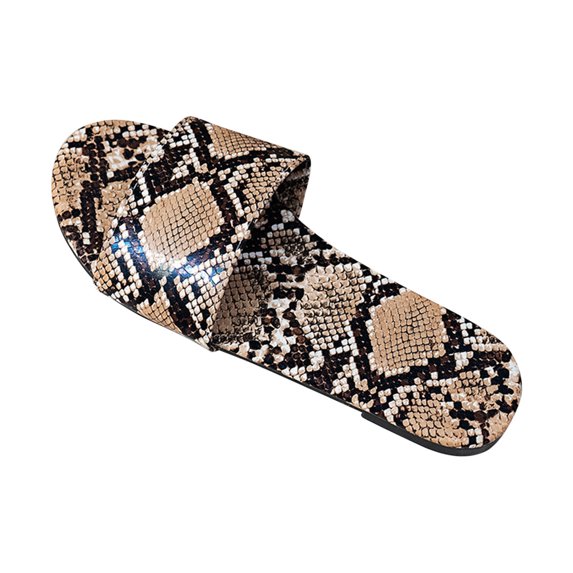 JeashCHAT Clearance Slip On Slide Sandals for Women Women's Snake Patterned Casual Wedges Flat Bottom Sandals And Beach Slippers (Khaki)