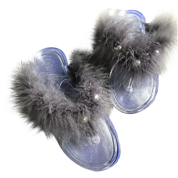 JeashCHAT Slip On Slide Sandals for Women Women's Summer Flip Flops Flashing Diamond Jelly Flip-Flops Shoes Flat Slippers (Gray)