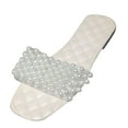 thumbnail image 1 of JeashCHAT Slip On Slide Sandals for Women Women's Summer New Fashion Pearl Decoration Slippers Flat Casual Slippers (White), 1 of 5