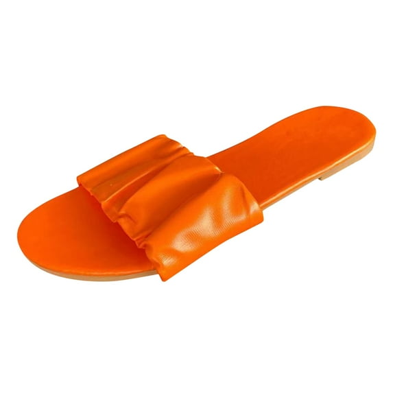 JeashCHAT Slip On Slide Sandals for Women Women's Summer Slip-On Flat Beach Slippers Open Toe Breathable Sandals Shoes (Orange)