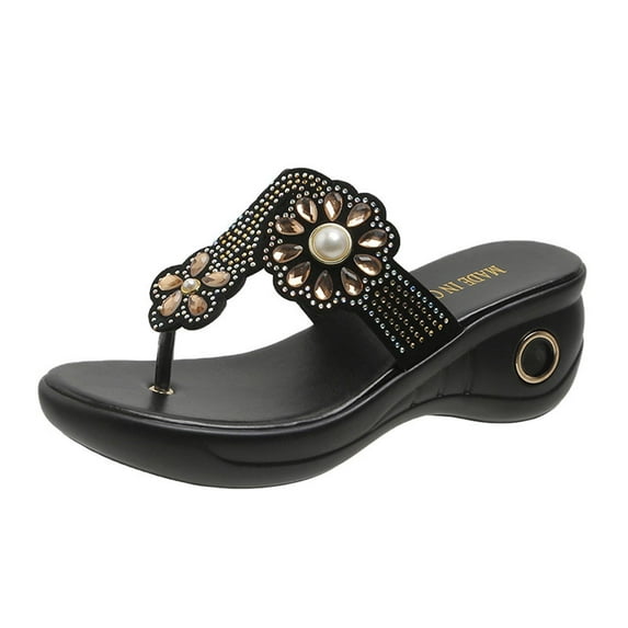 JeashCHAT Slip On Slide Sandals for Women Women's Thick Sole Shoes Ladies Beach Sandals Summer Non-Slip Causal Flip Flops Slippers (Gold)