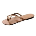 thumbnail image 1 of JeashCHAT Clearance Slip On Slide Sandals for Women Womens Summer Fashion Slippers Solid Color Retro Woven Belt Design Flat Slippers (Brown), 1 of 4