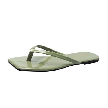 JeashCHAT Clearance Slip On Slide Sandals for Women Womens Summer Fashion Solid Color Slippers Square Flat Multicolour Casual Flip Flops Slippers (Green)
