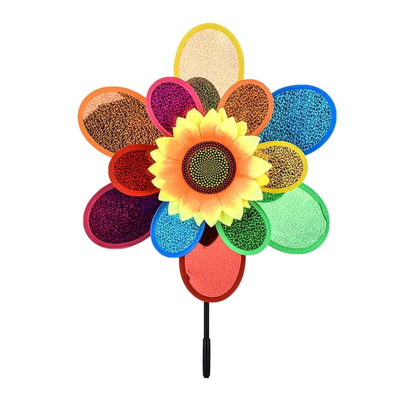JeashCHAT Sunflower Windmill Garden Wind Spinners Decorations, Outdoor Lawn Yard Rainbow Pinwheels Ornaments, Big Wind Spinner