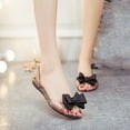 thumbnail image 1 of JeashCHAT Women Flat Heel Summer Beach Jelly Shoes Bow Tie Open Toe Clear Jelly Slip On Flat Sandals for Outdoor Walking (Black), 1 of 6