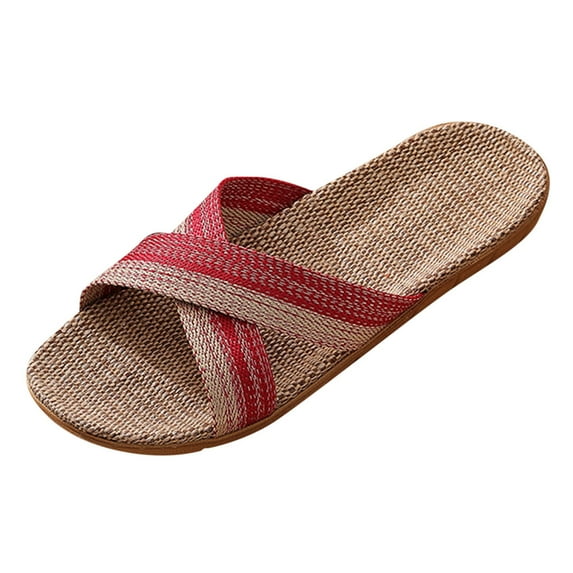 JeashCHAT Women's Summer Beach Shoes Indoor Home Slippers Fashion Casual Slip On Flat Slides (Red)