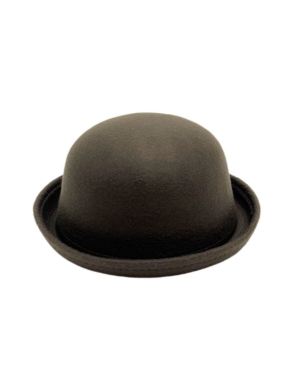 Wool Round Bowler Hat Vintage Elegant Solid Color Rolled Brim Fedora Hat for Men and Women, Bucket Hat for Christmas Party