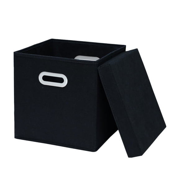 JeashCHAT Collapsible Fabric Storage Bins Foldable Stackable Storage Box Storage Cubes with Lids and Handles, Home Office Storage Containers, Closet Organizer for Clothes Toys, 11"x11"x11", Black
