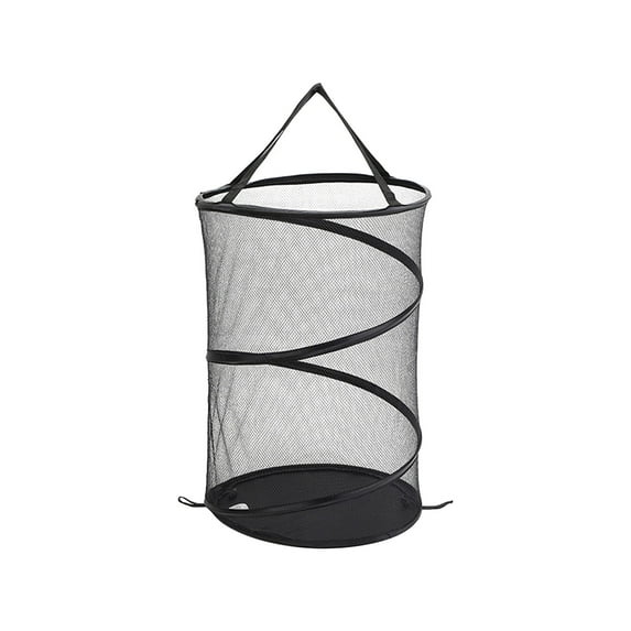 JeashCHAT Collapsible Laundry Hamper, Portable Foldable Mesh Dirty Clothes Basket with Carry Handles for Dorm, Home, Travel, Camping (Black, 13.4"x21.6")