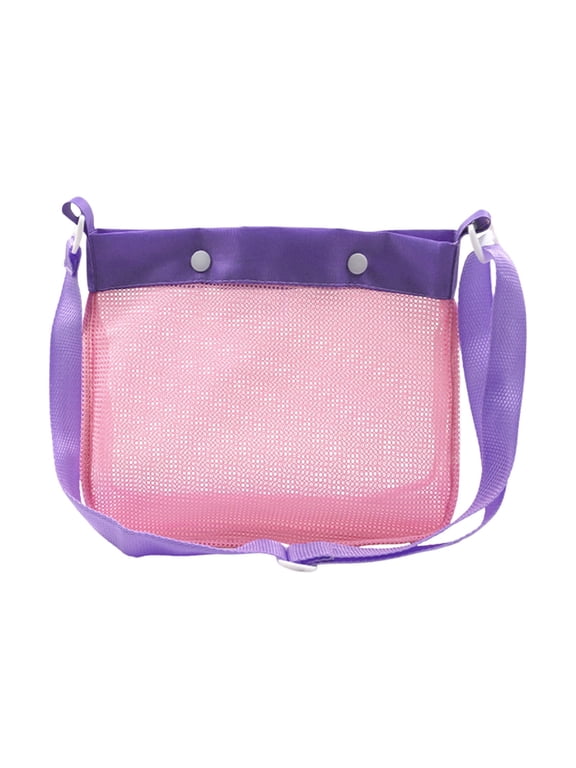 Colorful Mesh Beach Bag Beach Shells Bags Quick Dry Net Tote Seashell Collecting Bag Crossbody Bag with Adjustable Shoulder Strap, Sand Toys Swimming Pool Bag