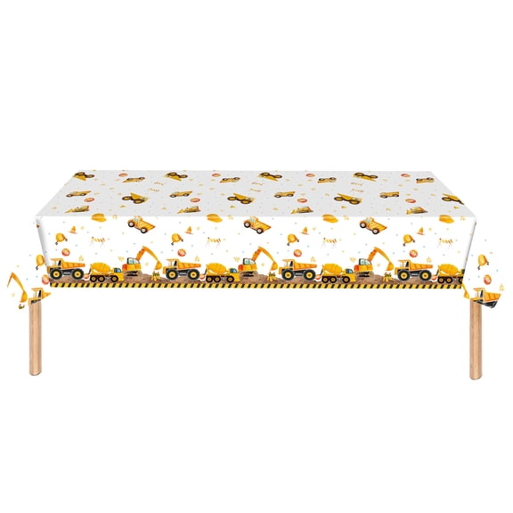 JeashCHAT Construction Truck Party Supplies Tableware Birthday Decorations, 108" x 54" Disposable Plastic Tablecloth, Engineering Car Design Rectangle Table Cover