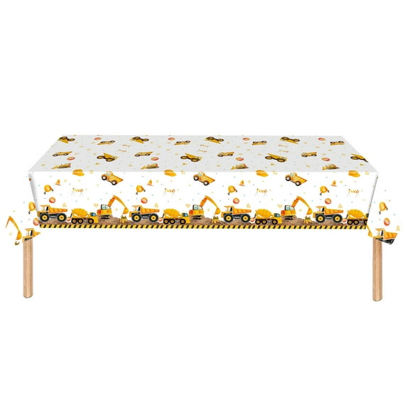 JeashCHAT Construction Truck Party Supplies Tableware Birthday Decorations, 108" x 54" Disposable Plastic Tablecloth, Engineering Car Design Rectangle Table Cover