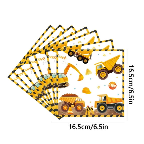 JeashCHAT Construction Truck Party Supplies Tableware Birthday Decorations 24 Pcs 6.5" x 6.5" Disposable Paper Napkins, Engineering Car Design Tableware Set