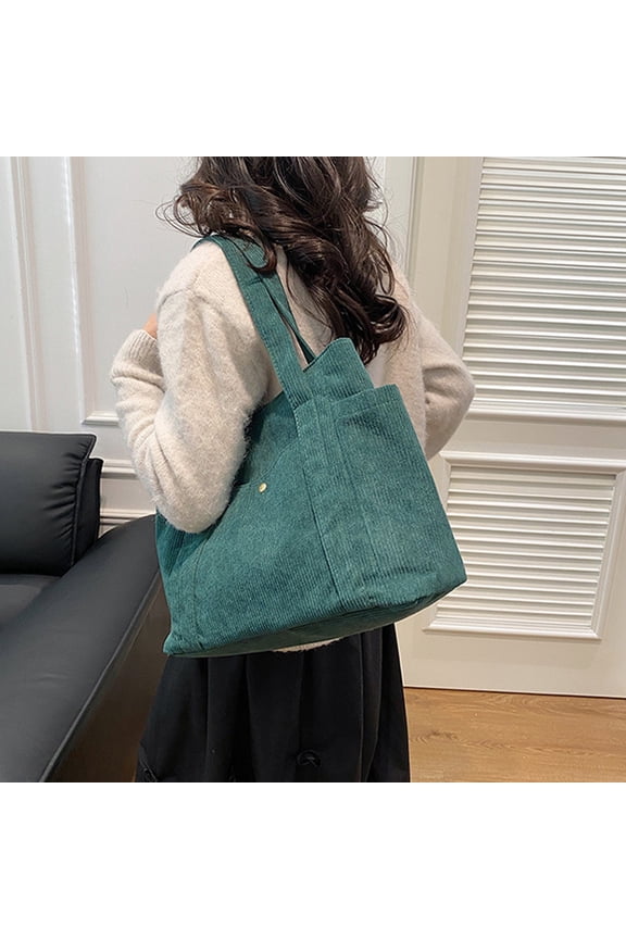 Corduroy Tote Bag for Women, Multi Pocket Large Capacity Casual Shoulder Bag for Female, Shoulder Tote Bag Handbags for Travel Work, Gifts for Mom Women, Green