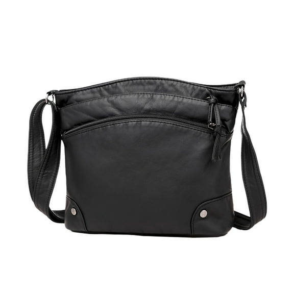 JeashCHAT Crossbody Bags for Women Vintage Soft Leather Purses and Handbags Ladies Large Capacity Multi Pocket Lightweight Shoulder Bag, Black