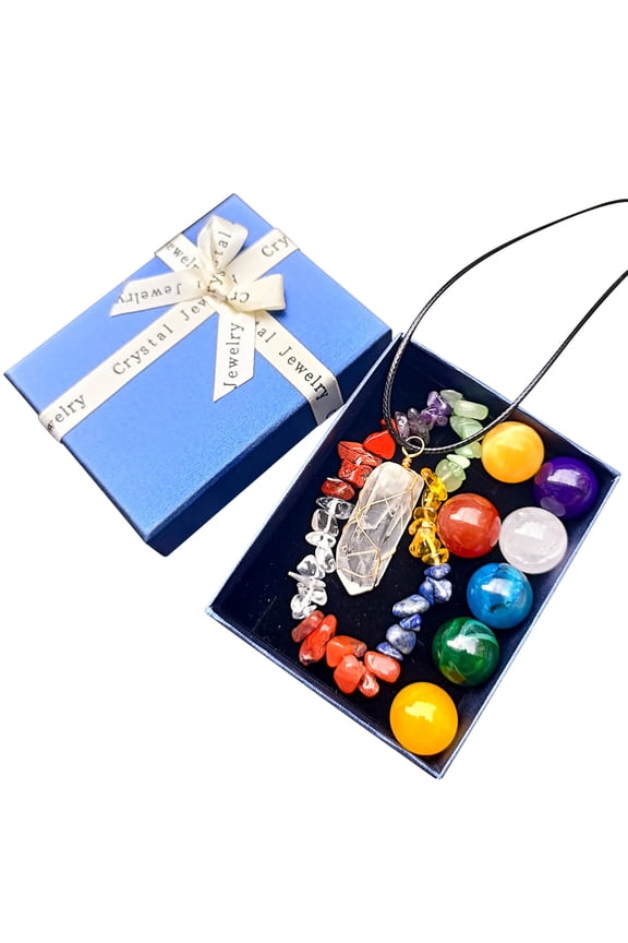 Crystal Jade Colorful Ball Combination Set Ball Bracelet Hexagonal Pendant Piece Colorful Stone Gift Box