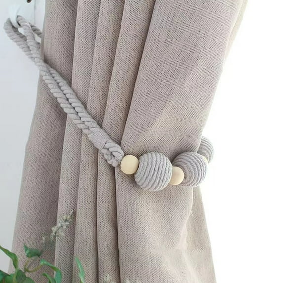 JeashCHAT Curtain Rope Beaded Curtain Tiebacks Curtain Holdbacks for Thin or Thick Window Draperies, Boho Farmhouse Curtain Tie Backs for Home Office Room Decor (Gray)