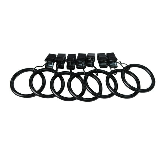 JeashCHAT 7 Pcs Curtain Rings with Clips, Drapery Clips with Rings, Hangers Drapes Rings 1.18 Inches Interior Diameter, Fits up to 1 Inch Curtain Rod, Vintage Black,