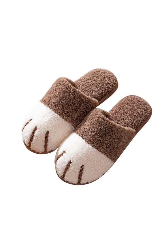 Cute Animal Slippers for Women, Soft Plush Cat Paw House Slippers Slip On Indoor Outdoor Slippers Memory Foam Slippers Winter Warm Bedroom Shoes Gifts for Women Men