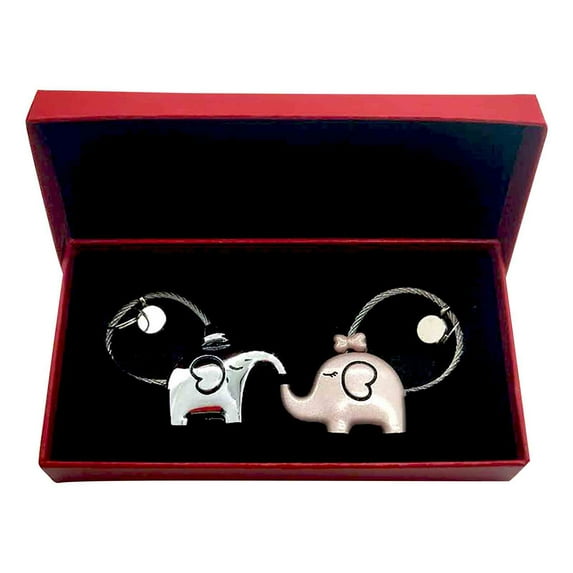JeashCHAT Cute Elephant Couples Keychains for Women Men Personalized Keyring Romantic Valentine Gift Birthday Christmas Gift 2 Pcs