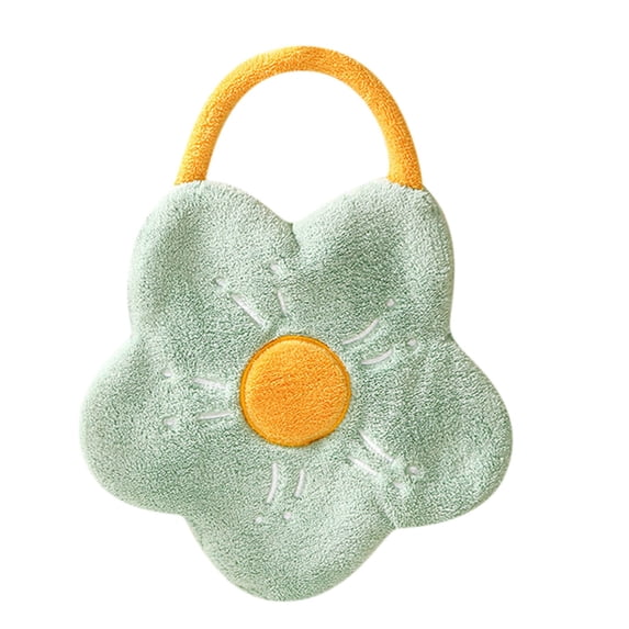 JeashCHAT Cute Flower Hand Towels with Hanging Loop, Bathroom Kitchen Microfiber Coral Fleece Absorbent Hand Towel for Kids Adults, Green