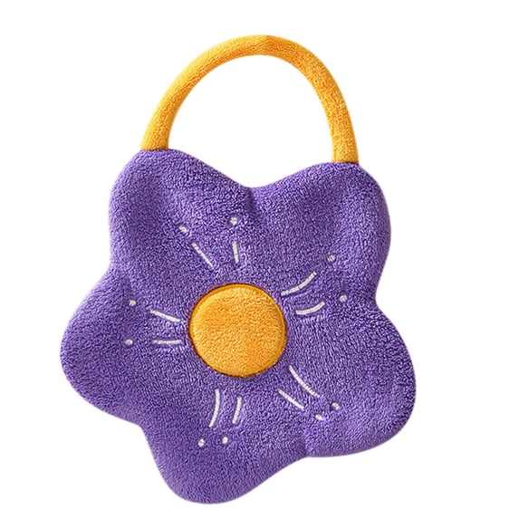 JeashCHAT Cute Flower Hand Towels with Hanging Loop, Bathroom Kitchen Microfiber Coral Fleece Absorbent Hand Towel for Kids Adults, Purple