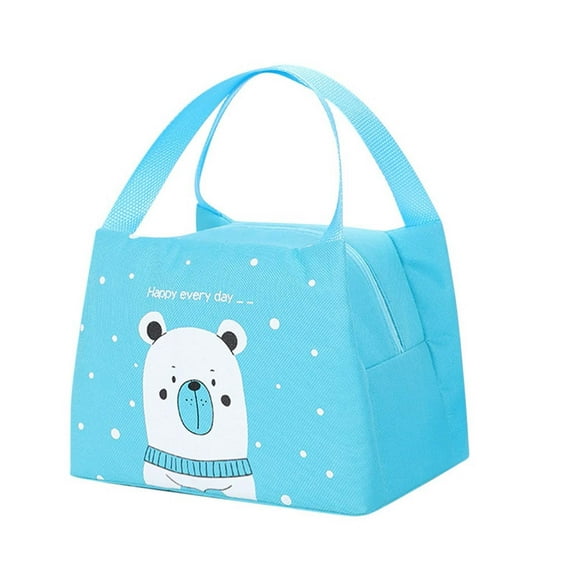 JeashCHAT Cute Lunch Bag , Insulated Aluminum Foil Liner Portable Outdoor Lunch Tote Bag with Cartoon Animal Pattern, Suit for School Office Picnic (Light Blue)