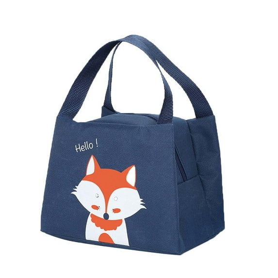 JeashCHAT Cute Lunch Bag , Insulated Aluminum Foil Liner Portable Outdoor Lunch Tote Bag with Cartoon Animal Pattern, Suit for School Office Picnic (Navy)