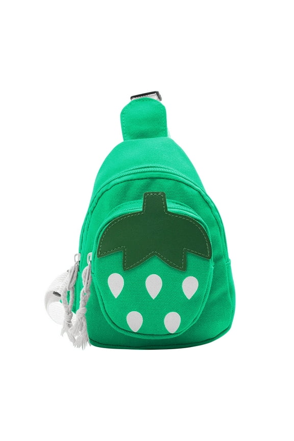 Cute Strawberry Sling Bag Shoulder Backpack Crossbody Bag Casual Daypack, Chest Bag for Travel, Easter Christmas Gifts for Daughters and Granddaughters, Ages 3-11, Green