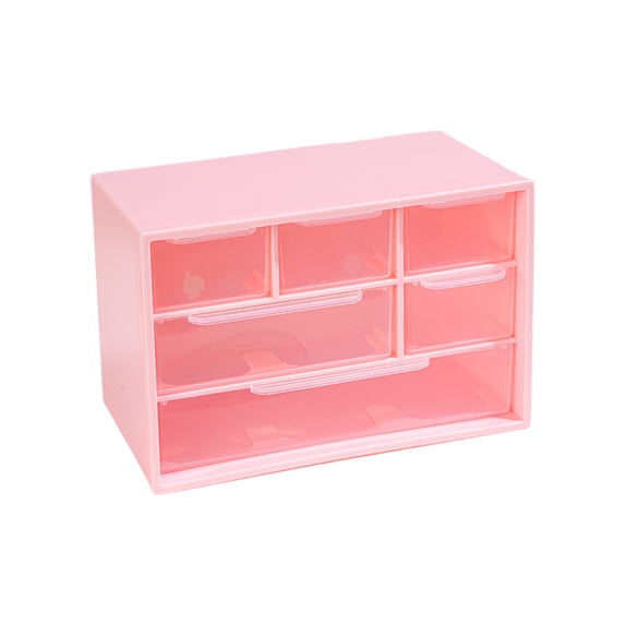JeashCHAT Desk Organizer with 6 Drawers, Plastic Mini Desktop Storage Drawers for Home Office Dorm, Desk Storage Box, Jewelry Box for Necklaces Rings Earrings, 7"x3.9"x4.7" Pink