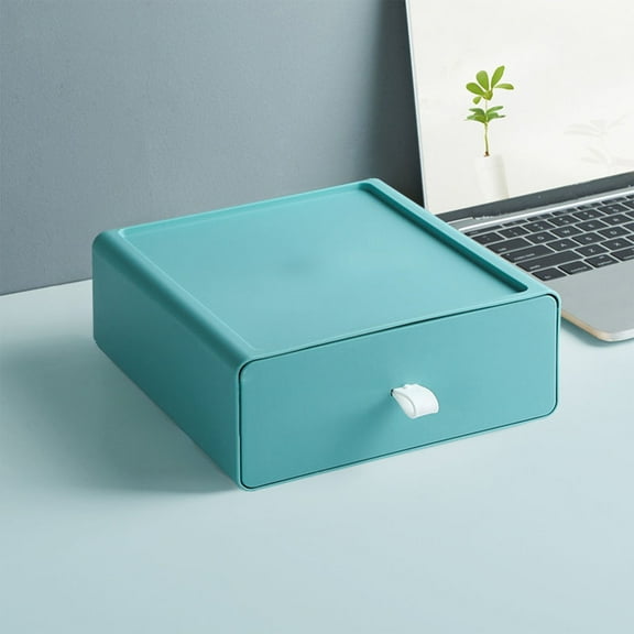 JeashCHAT Desktop Storage Box, Tabletop Storage Drawer, Stackable Office Desk Drawer Organizer, Desktop Organizer with Drawer for Home Office Dorm Room, Blue