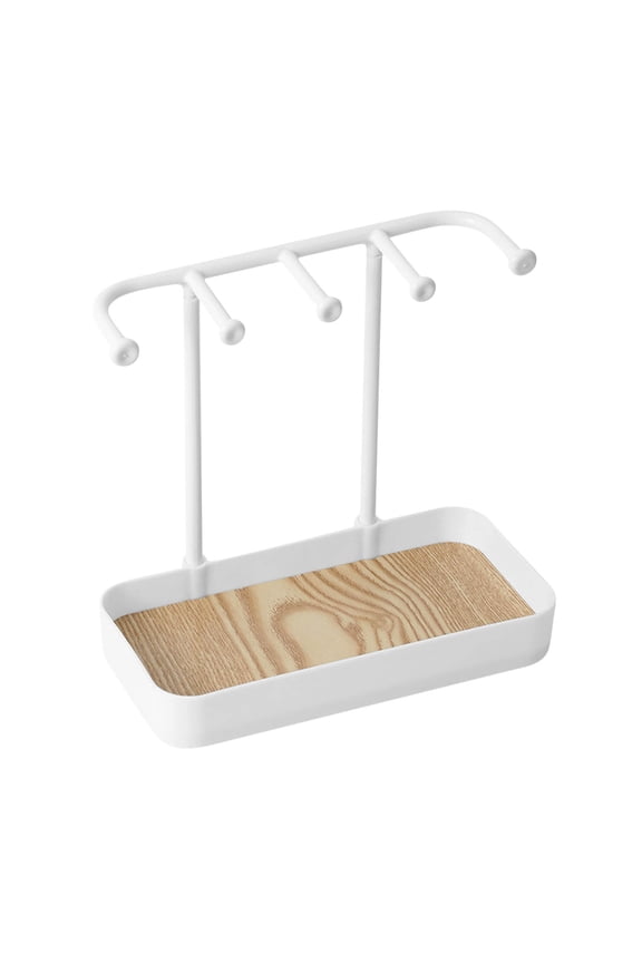 Detachable Desktop Jewelry Display Holder Jewelry Hanging Organizer Stand with Wooden Tray for Necklaces, Bracelets, Earrings, Rings, Watches (White)