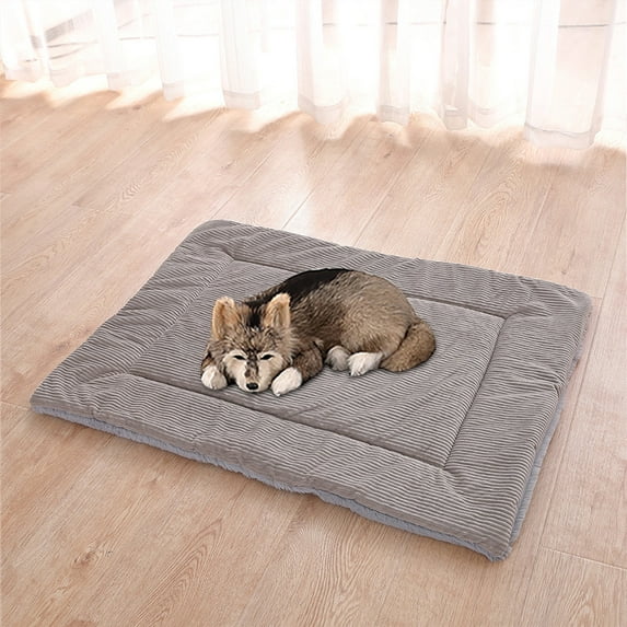 JeashCHAT Dog Bed Mat, Reversible Dog Crate Pad, Soft Plush Pet Dog Kennel Pad, Washable Cozy Warm Sleeping Mat for Small, Middle and Large Dogs and Cats, Gray, 30"x22"