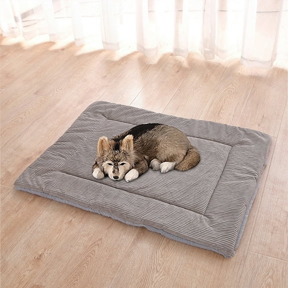 JeashCHAT Dog Bed Mat, Reversible Dog Crate Pad, Soft Plush Pet Dog Kennel Pad, Washable Cozy Warm Sleeping Mat for Small, Middle and Large Dogs and Cats, Gray, 30"x22"