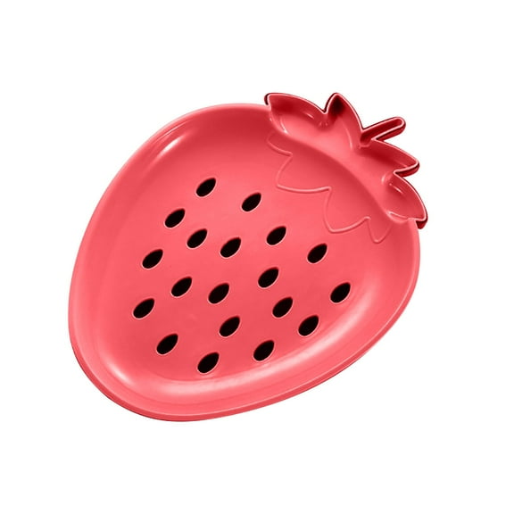 JeashCHAT Draining Fruit Plates, Double Layer Plastic Draining Plates for Kitchen, Strawberry Shaped Plastic Plates with Water Tray for Washing Fruits