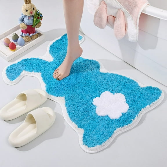 JeashCHAT Easter Bathroom Rug Cute Bunny Bath Mat Rabbit Door Mat Non Slip Washable Area Rug for Bathroom Bedroom Living Room, Easter Decorations 30" x 22"