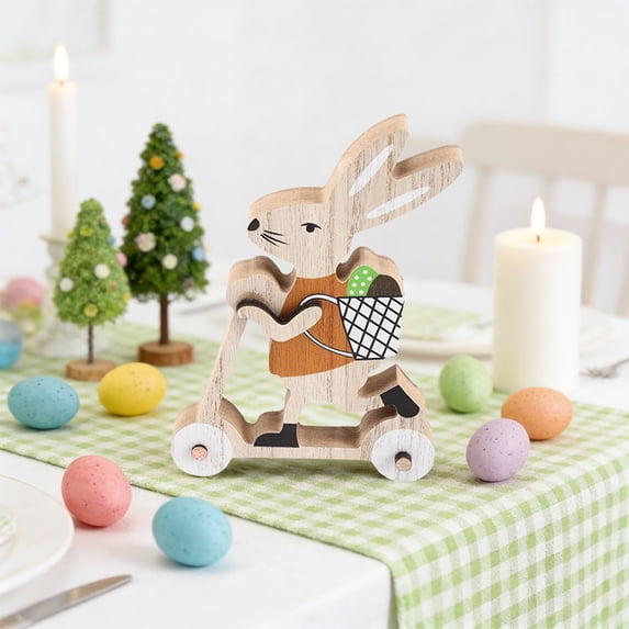 JeashCHAT Easter Bunny Decorations, Easter Gifts, Wooden Rabbit Riding Bicycle Tabletop Centerpiece, Cute Bunny Figurine for Spring Easter Party Home Mantel Decor, Orange