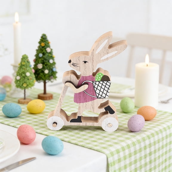 JeashCHAT Easter Bunny Decorations, Easter Gifts, Wooden Rabbit Riding Bicycle Tabletop Centerpiece, Cute Bunny Figurine for Spring Easter Party Home Mantel Decor, Pink