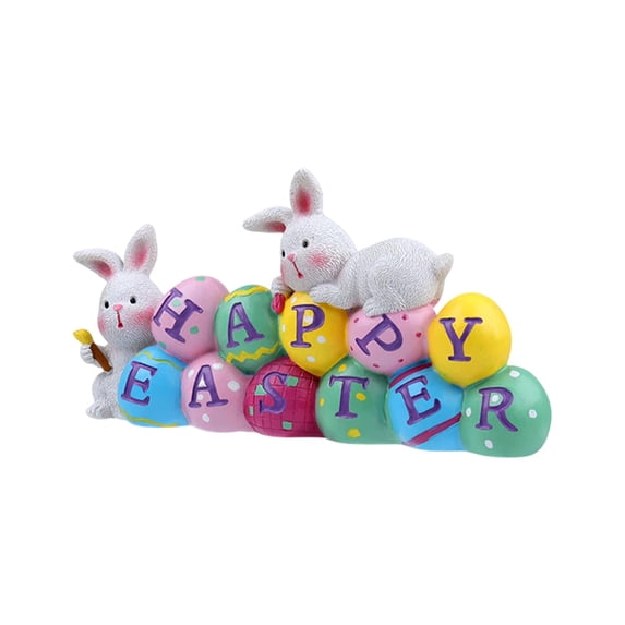 JeashCHAT Easter Bunny Table Decor Happy Easter Bunny Eggs Tabletop Ornaments Cute Resin Rabbit Statue Centerpiece Spring Bunny Figurine Easter Decoration Party Gift