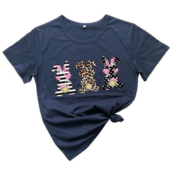 JeashCHAT Easter Clothes for Women Bunny Rabbit Egg Print Men's And Women's Printed Shirt T-shirt Short-sleeved Casual T-shirt Top