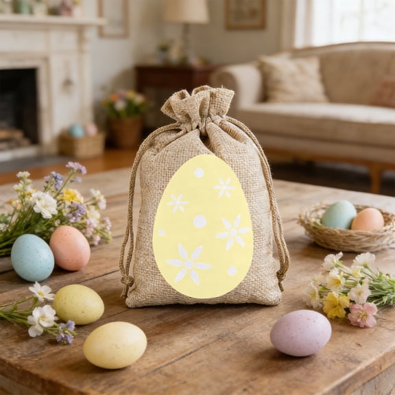 JeashCHAT Easter Drawstring Gift Bags, Easter Candy Bag, Easter Egg/Carrot Patterned Treat Bags, Small Gift Pouch for Easter Party Favors, 3.94" x 5.91"