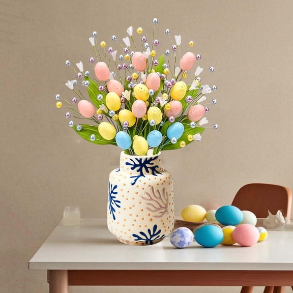 JeashCHAT Easter Picks, Easter Decorations Artificial Easter Flowers Easter Egg Picks Easter Berry Stems Branches for Vase Spring Easter Holiday Party Home Decor, 15.7"