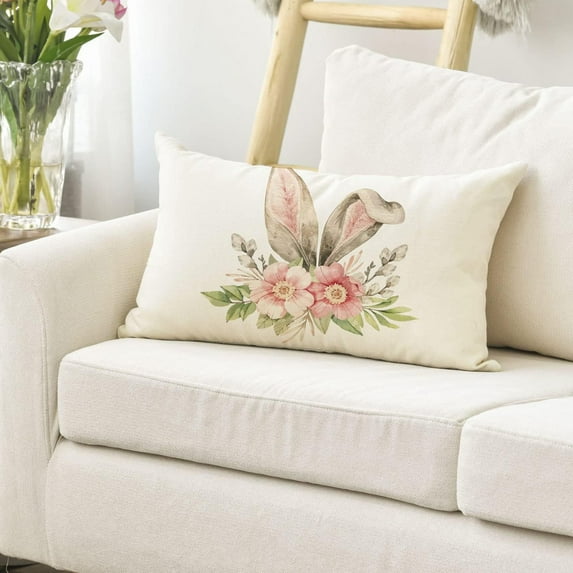 JeashCHAT Easter Pillow Covers 12x20 Inch Easter Bunny Floral Rabbit Lumbar Throw Pillow Cover Spring Easter Decorative Rectangular Cushion Case for Sofa Couch