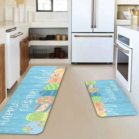 JeashCHAT Easter Rabbits Eggs Decorative Kitchen Mats Set of 2, Spring Easter Holiday Party Kitchen Rug Kitchen Decor(47x16 in/23x16 in)