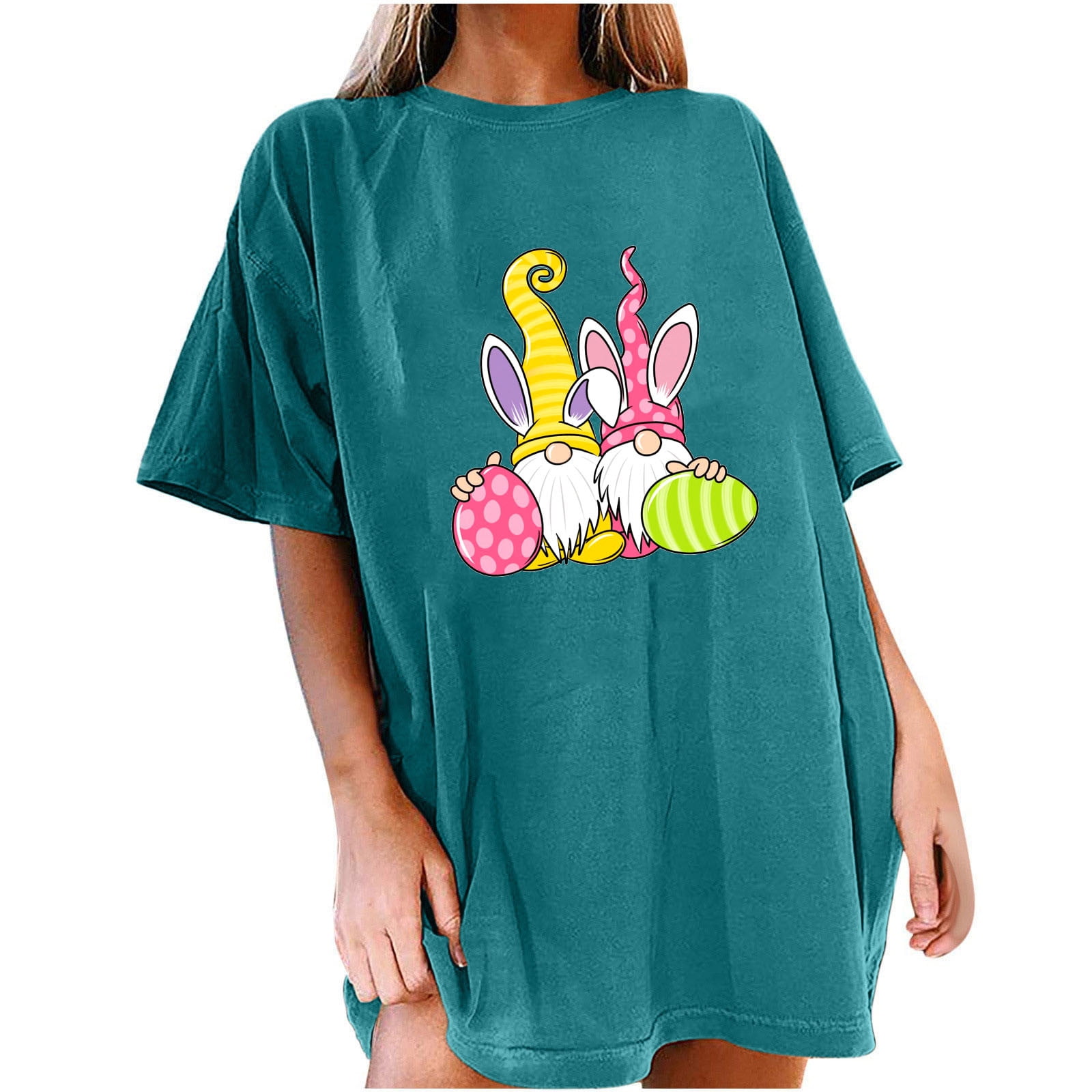 JeashCHAT Easter Shirts for Women Bunny Rabbit Egg Gnome Print Women's