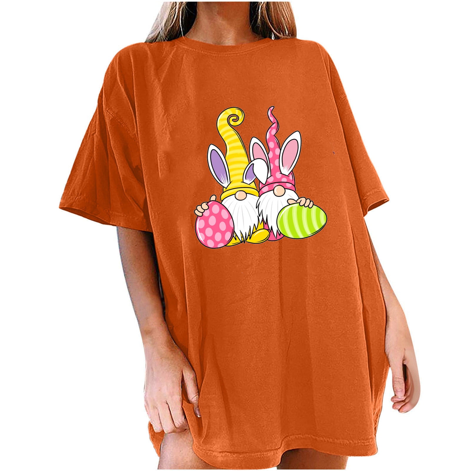 JeashCHAT Easter Shirts for Women Bunny Rabbit Egg Gnome Print Women's