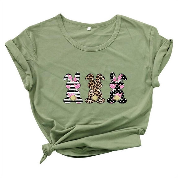 JeashCHAT Easter Shirts for Women Bunny Rabbit Egg Print Men's And Women's Printed Shirt T-shirt Short-sleeved Casual T-shirt Top